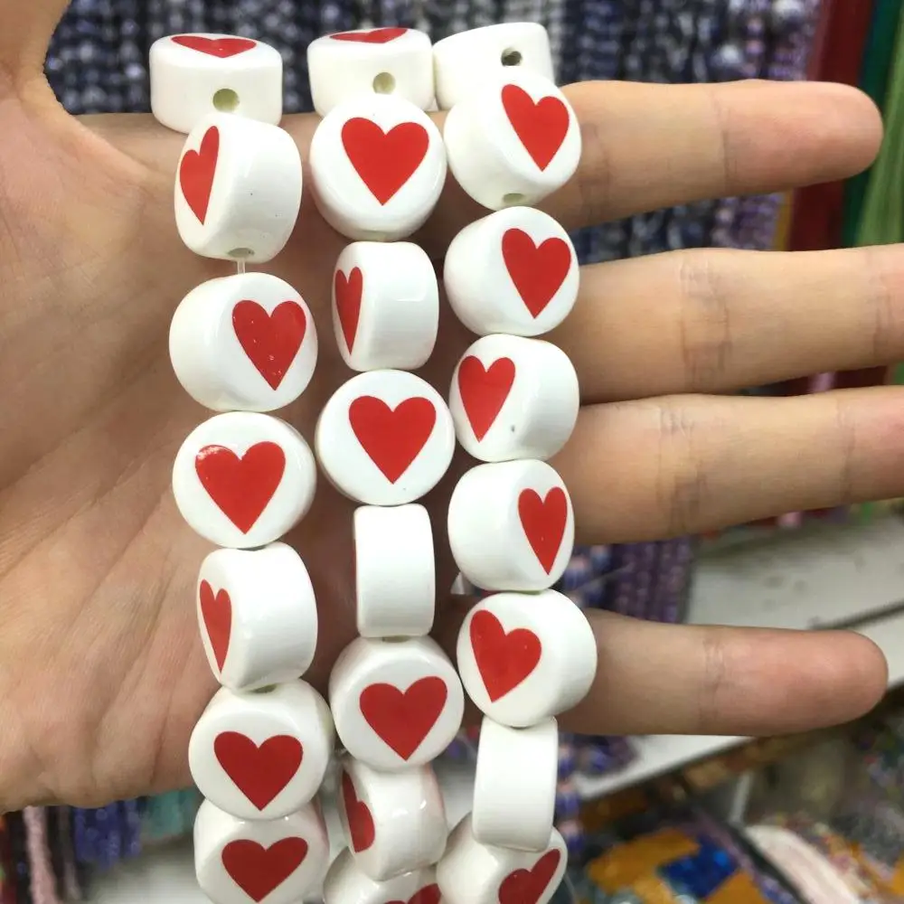 Glass Round Red Heart Bead Cute Lampwork Glass Loose Beads For Jewelry Making DIY Bracelet Necklace Accessroeis