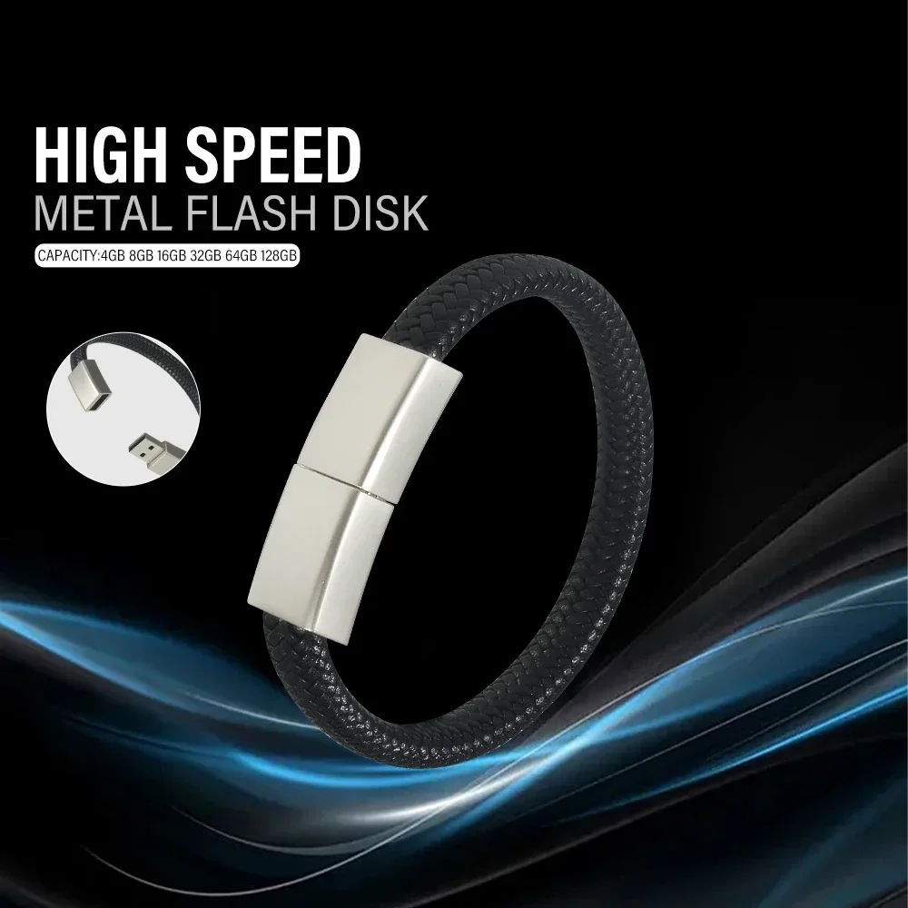 USB Flash Drive Flash Drive Bracelet USB Flash Drive 64GB 32GB 16GB 8GB Black Wristband Pen Drive Creative Gifts Memory Stick Water Proof External Storage