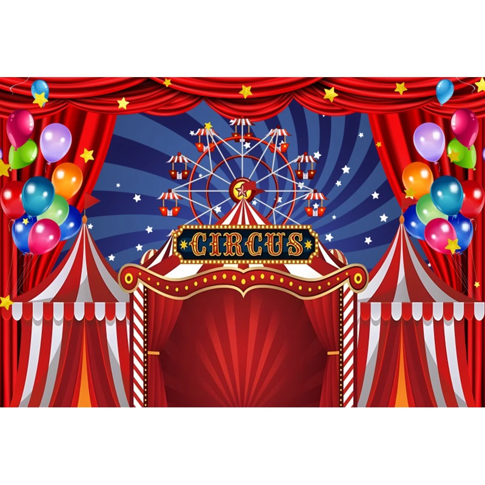 Toile De Fond Cirque 2,4x1,8m - Décoration Anniversaire Ou Baby Shower - Thème Carrousel Rouge