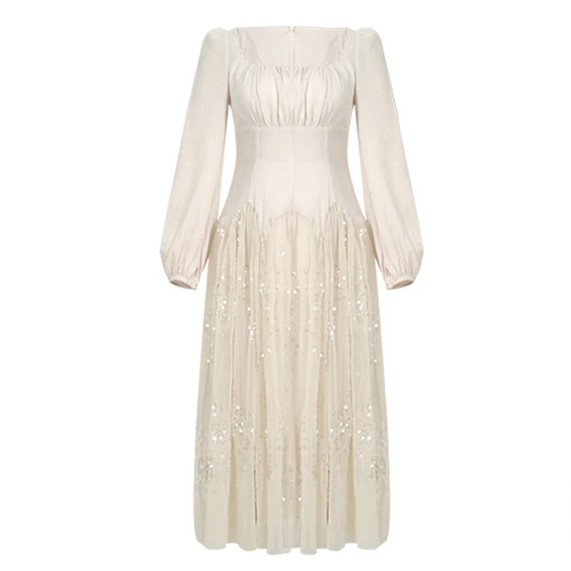 ملابس حريمي خمر نفخة الأكمام ضئيلة ألف خط فستان أن...