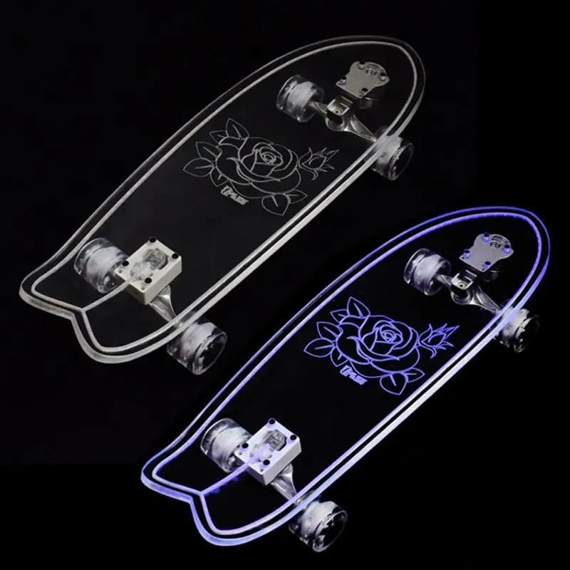 

1Pc Transparent Acrylic Land Surfboard with Led Lights Night Light Flashing Wheel Skateboard Adult Practice Skateboarding