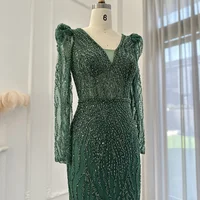 Navy Blue Mermaid Evening Dress for Women Wedding Elegant Emerald Green Long Sleeves Arabic Formal Party Gowns SCZ108 1