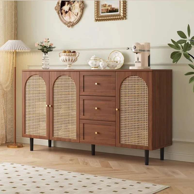 France Solid Wood Sideboard Cabinet Modern Simple Rattan Weaving et Display Cabinet Kitchen Furniture Muebles De Cocina FYSC