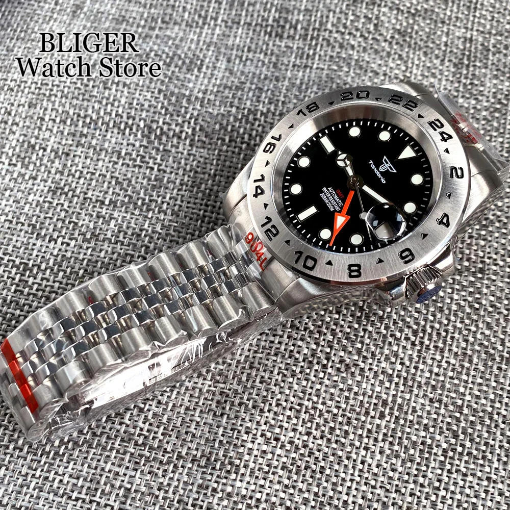 Luxury Tandorio Japan NH34A 39mm Black Dial Luminous NH34 GMT Automatic Men Watch Steel Strap Sapphire Glass 20ATM Waterproof