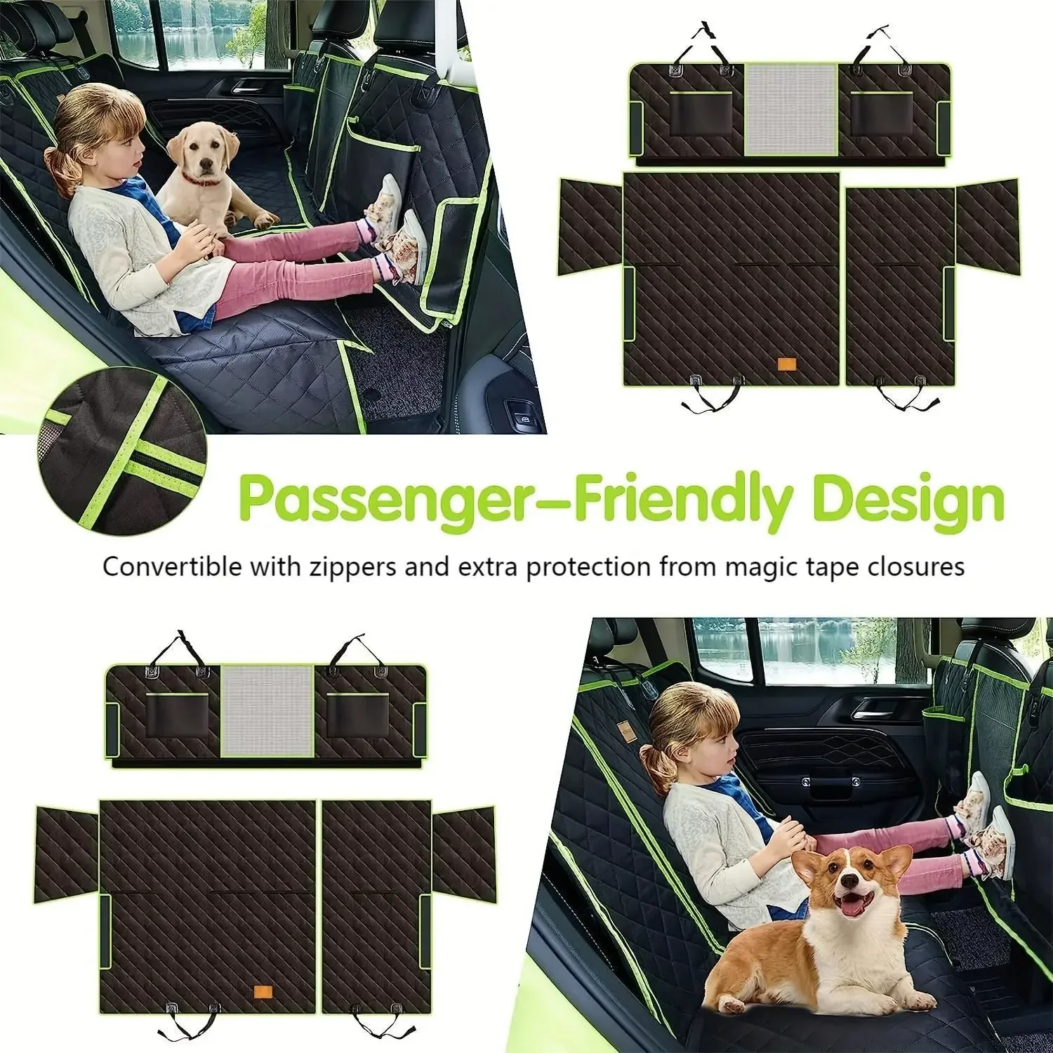 Upgraded 6-in-1 Dog Car Seat Cover for Back Seat, Waterproof Dog Car Hammock, Nonslip Seat Cover for Cars Trucks and SU