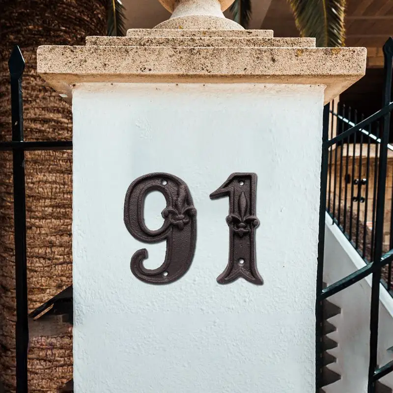 Metal Digital House Number Signs Door Signs House Numbers Number Plate House Wall Plaques Cast Iron Numbers Doorplate Iron Brand Durable DIY Cafe Shop Wall Decor Family Garden Store Gift