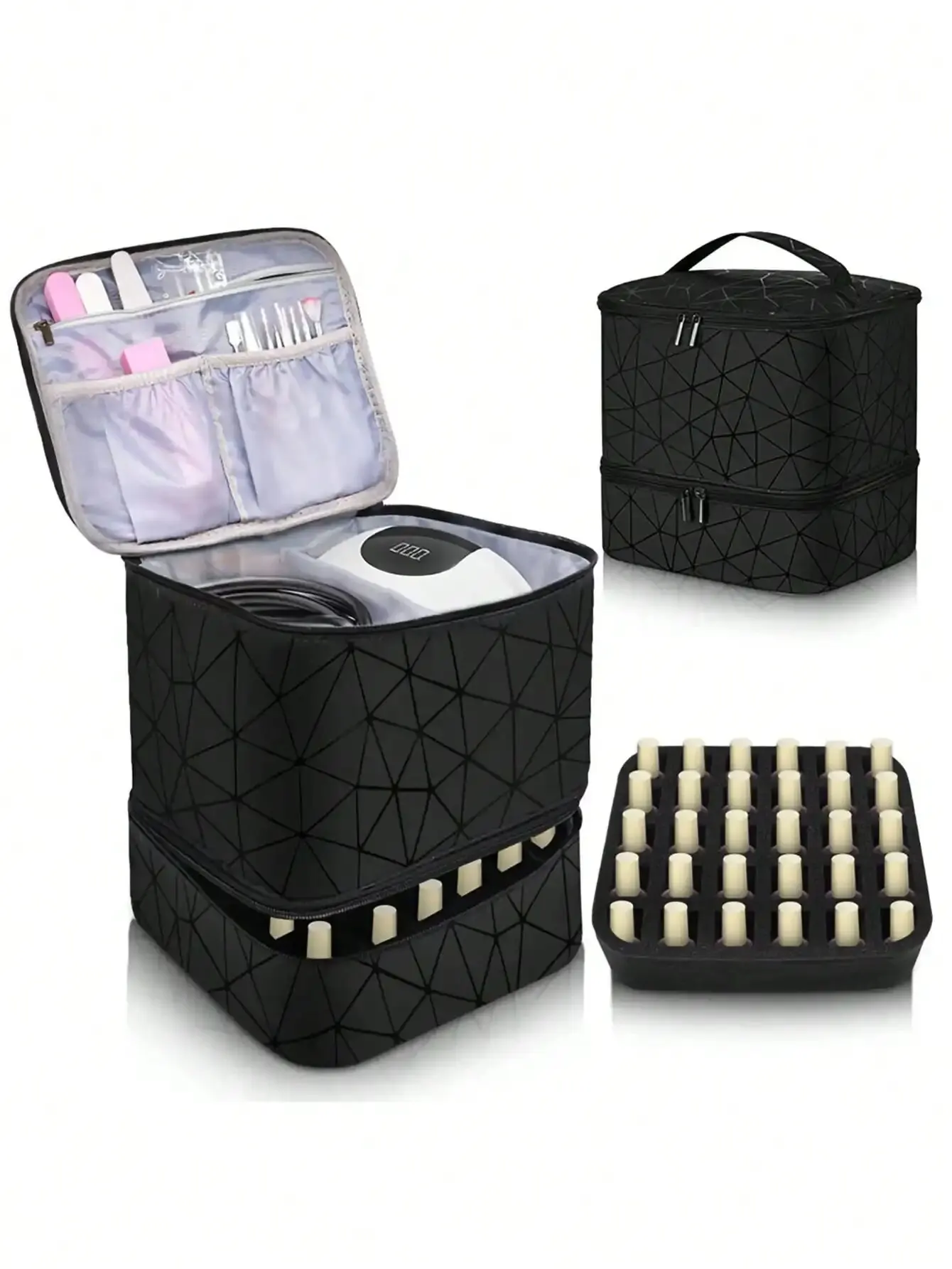 Women's Portable Double-layer Nail Polish Storage Bag Organizer Travel Essential Oil Storage Box Multi-function Storage Bag