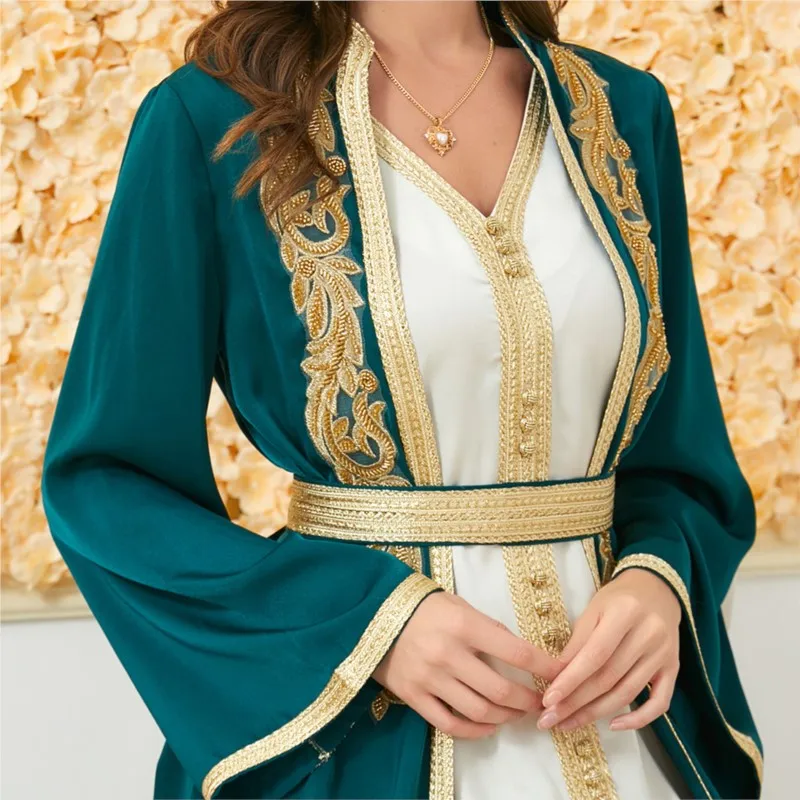 Caftan Dresses for Women Party Evening Dubai Moroccan Oriental Arabic Robe 2 Piece Sets Islamic Kaftan Ramadan Eid Muslim Abaya