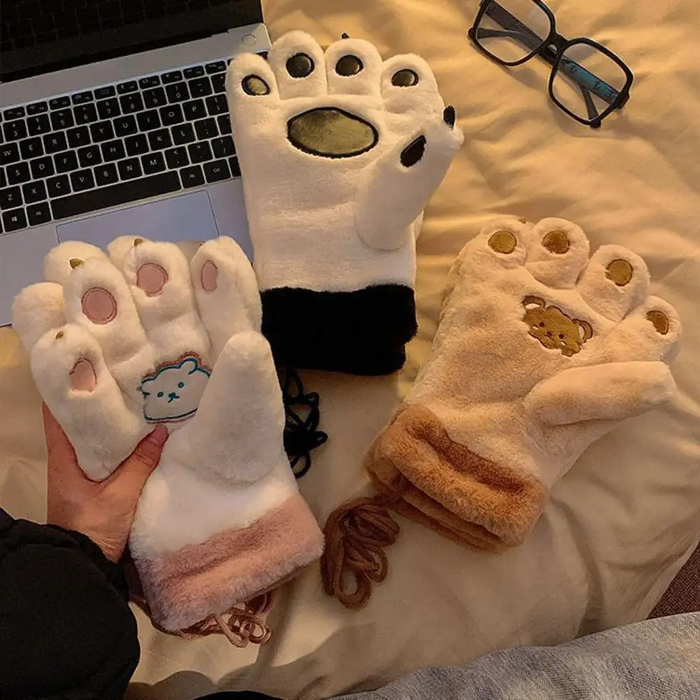 1 Pair Cute Bear Paw Gloves Super Soft Ultra-thick Wear Resistant Cold-proof Winter Warm Gloves For Women Winter Gloves 4
