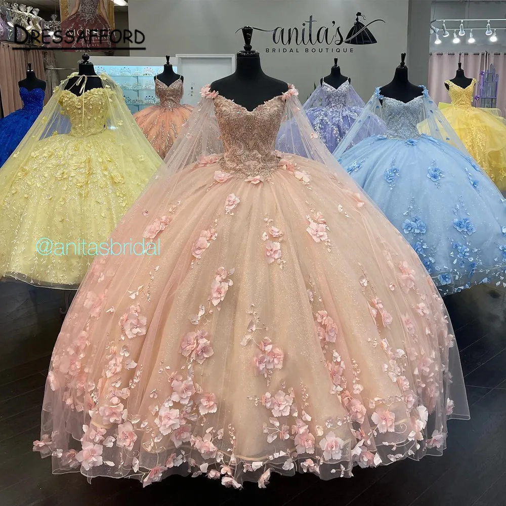 

Quinceanera Dress 2022 Off Shoulder Flowers Sequins Beads Puffy Party Princess Sweet 16 Gown Vestidos De 15 Años
