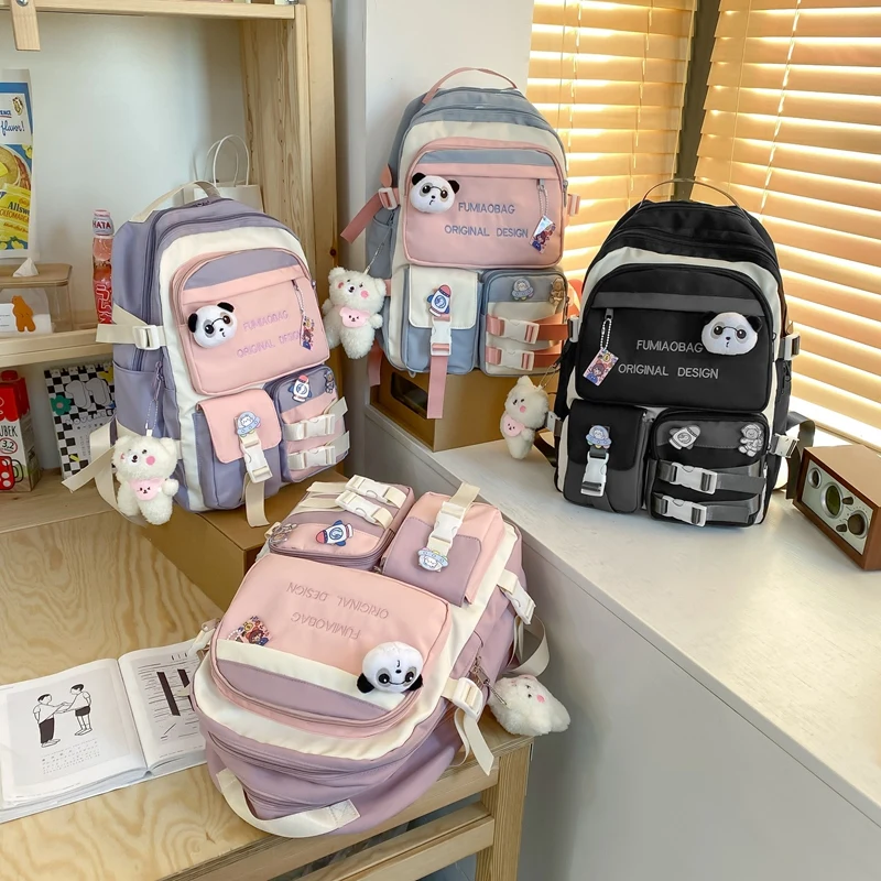 Trendy Lady Kawaii College Backpack Fashion Female Badge Pin Laptop Student Bags Cute Girl Travel Backpack Book Women School Bag