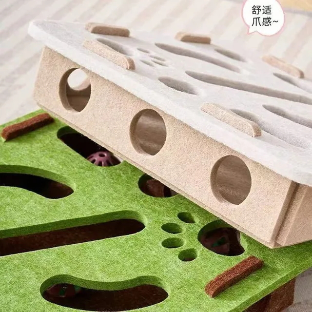 Pet Cat Puzzle Maze Holes Toys Felt Box With Bell Ball Kitten Playing Toys Interactive Funny Combination Set Cat Supplies 3