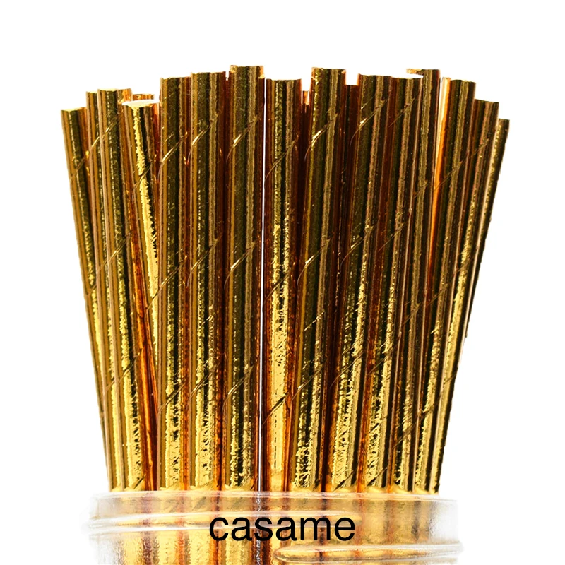 Metallic Gold Heart Star Foil Stripe Paper Straws