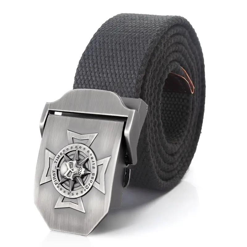 Männer Leinwand Gürtel Kreuz Schädel Metall Schnalle Gürtel für Männer Jeans Bund Armee Militärische Taktische Gürtel Außen Soldat Strap Männlich – Detail 4