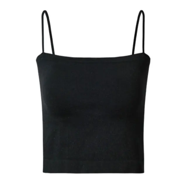 Top Female Sexy Bras Spaghetti Strap Crop Tops Wirefree Brassiere Fashion Camisole Seamless Underwear Top With Built In Bra Long-Black
