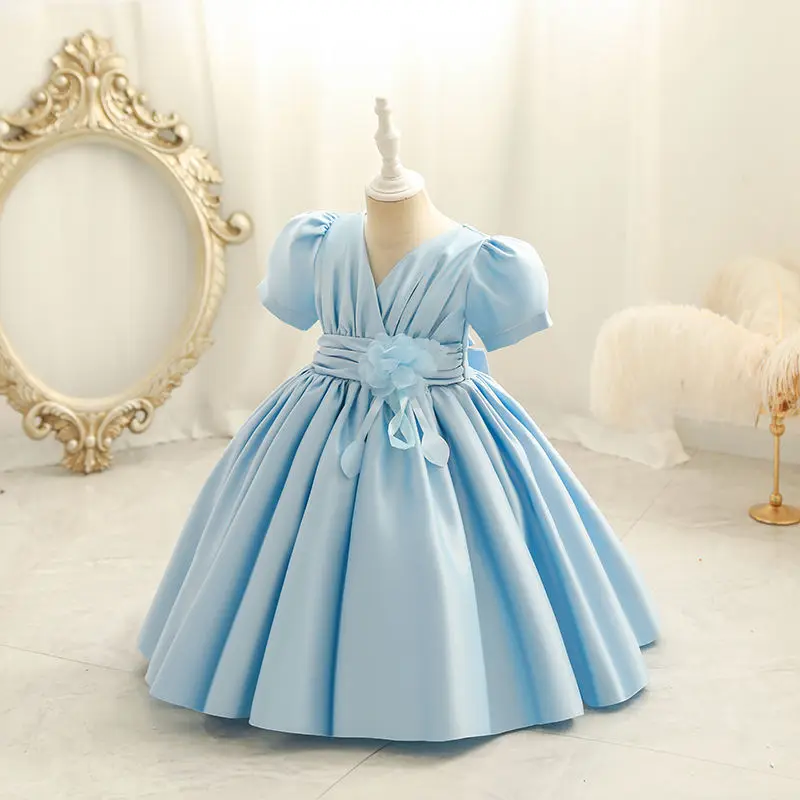 

New Flower Girl Dress For Wedding Beading Appliques Lace Ball Gown Infant Princess Baby Girls Baptism Christening Birthday Gown