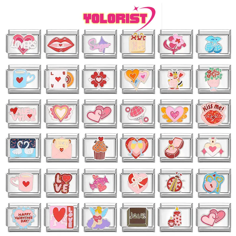 

2024 Fashion Couple Gifts Pretty Colors Romantic Heart Love Charm Italian Links Fit 9mm Bracelet Making Women DIY Jewelry