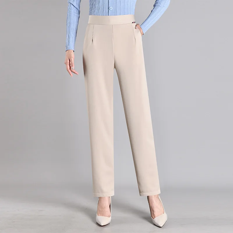Spring and Autumn Women's Elastic High Waist Solid Shirring Pocket Wide Leg Sports Harlan Trousers Fashion Casual Loose Pants
