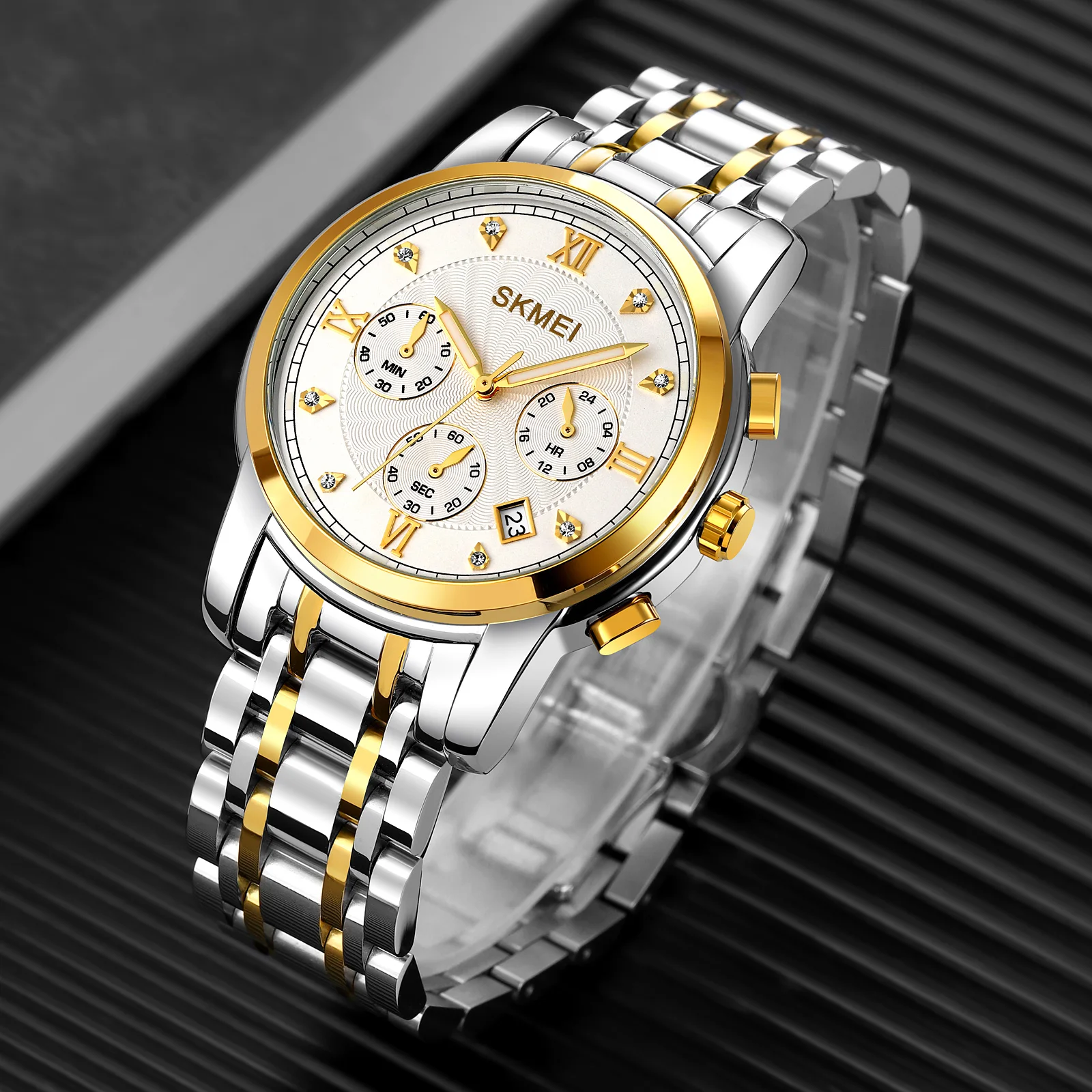 

SKMEI Atmospheric Style Men's Quartz Watch Business Multi-Function Waterproof Stainless Steel Four-Display Dial Watch 1904