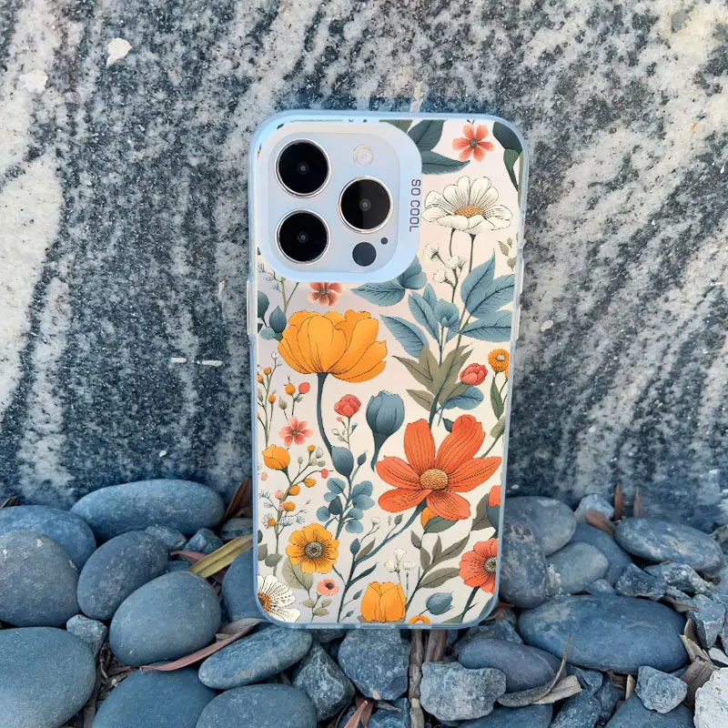 Luxus Retro Blumen Blumen Handy hülle für iPhone 12 15 11 12 13 14 Pro Max 15 14 plus 13 Mini stoß feste matte Laser Rückseite – Detail 9