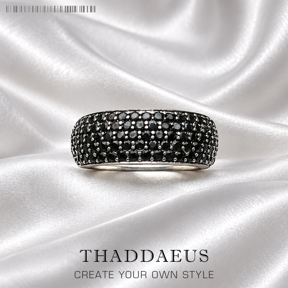 Schwarzer Pavé-Bandring, klassischer feiner Schmuck im europäischen Stil für Männer und Frauen, Geschenk aus 925er Sterlingsilber