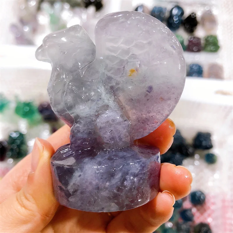 

Natural Rainbow Fluorite Griffon Carving Crafts Healing Crystals Carving Gift Home Office Decoration 1PCS