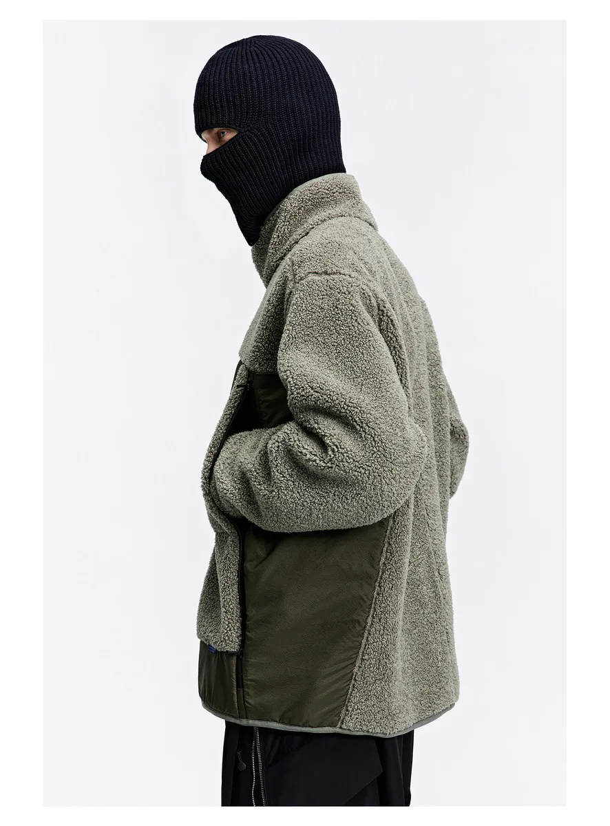 Reindee Lusion 22FW  Diagonal zipper fleece jacket warm coat spicing materials multiple pockets techwear gorpcore outdoor