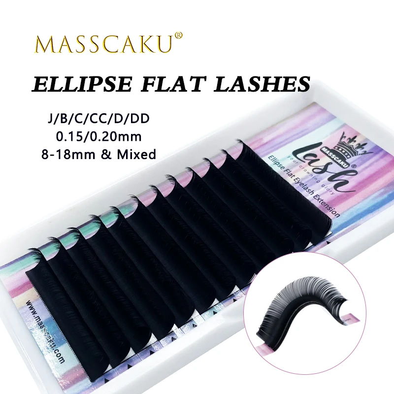 

Quick delivery 12 rows 8-18mm & mix length ellipse shape super natural light faux ellipse eyelashes dark black matte eyelash