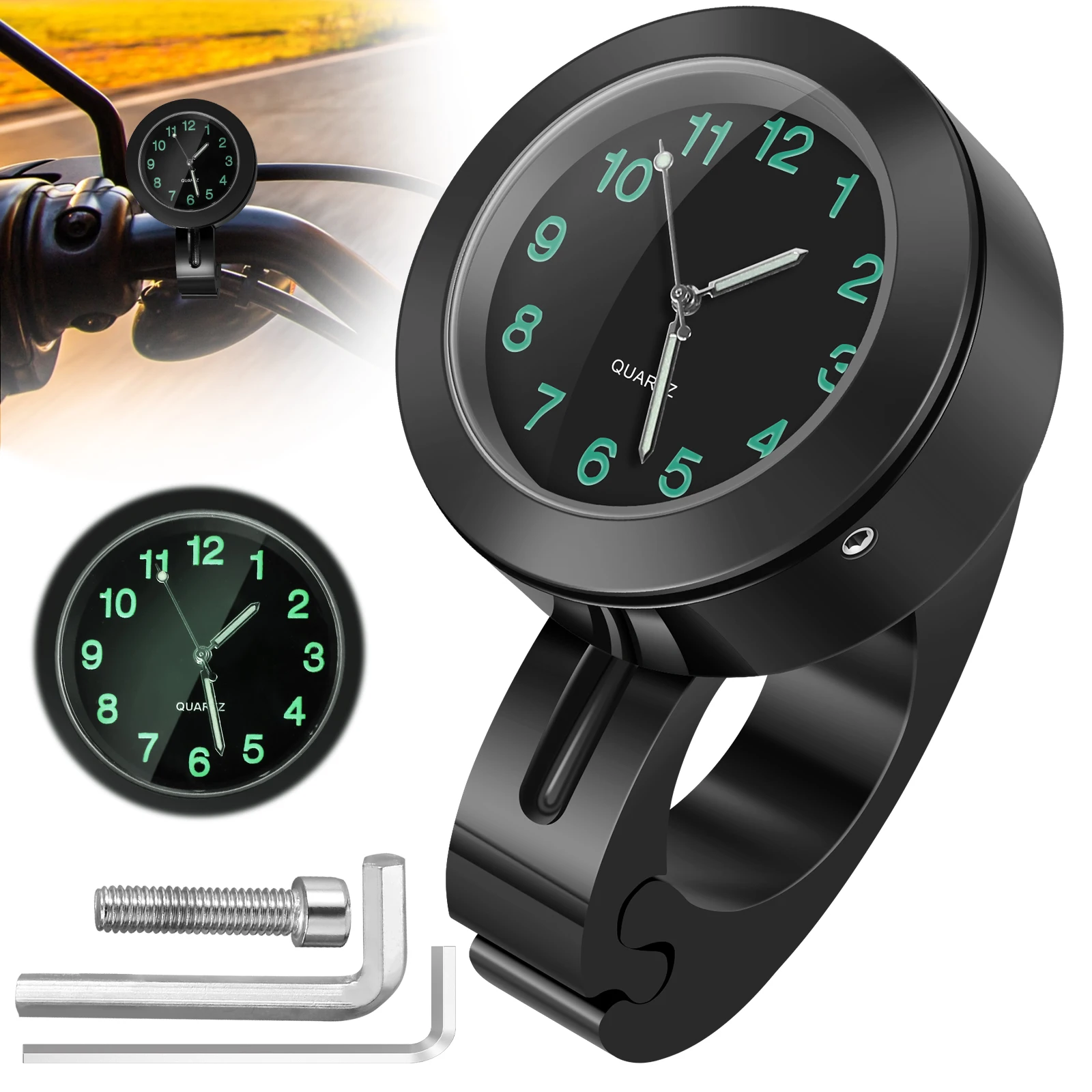 Chrome Waterproof Motorbike Handlebar Clock with Night Luminous Features