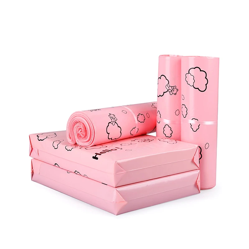 

17x30cm/25x35cm Pink Poly Mailers Cute Bear Print Courier Envelope Hello Plastic Express Packing Bags Clothes Mailing Bags 10Pcs