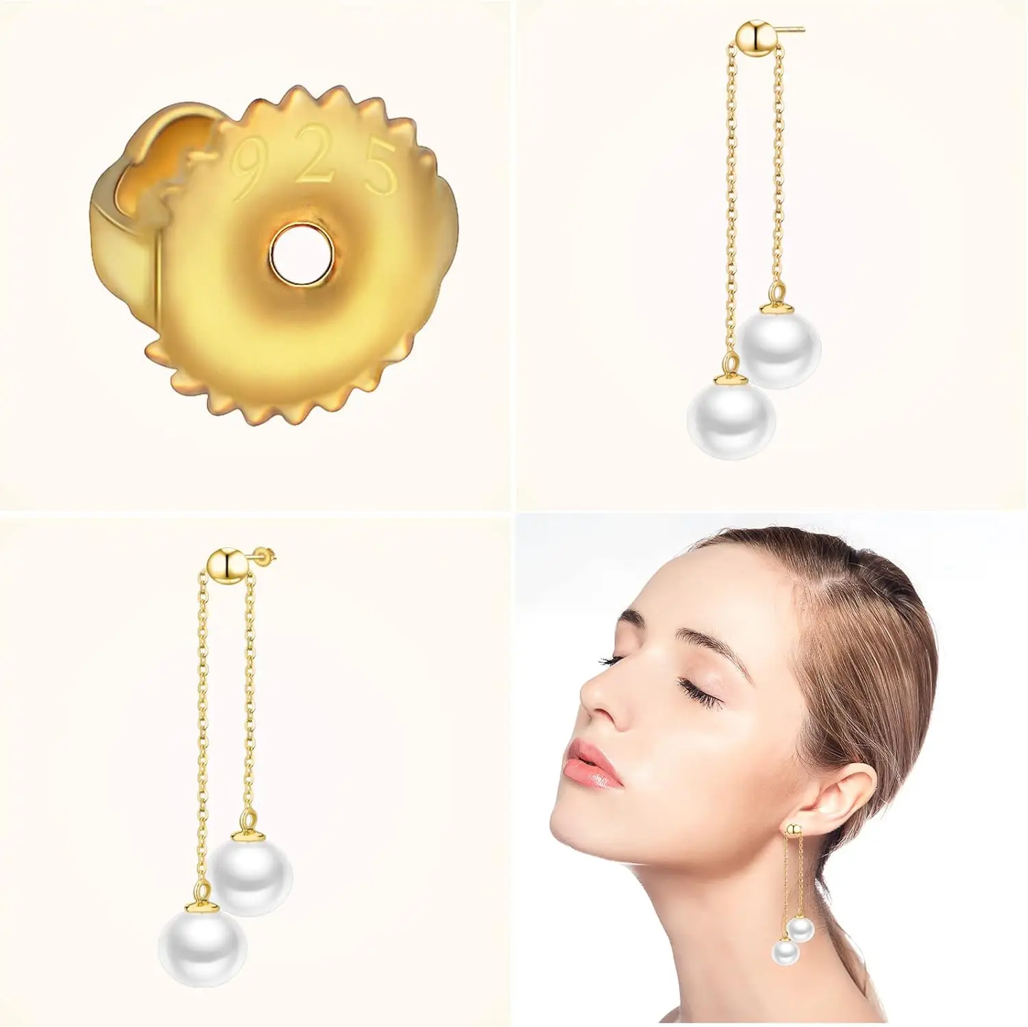 4 Stück 18K Gold 925 Sterling Silber Sicherheits-Schraubverschlüsse für Ohrringe, Ersatz-Verschlüsse für Diamant-Ohrstecker mit Gewinde – Detail 5