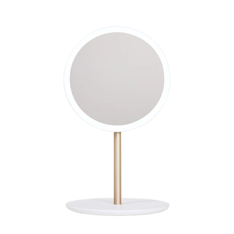 

White Makeup Mirrors with LED Lights Simple Compact Base with Storage Function Light Makeup Mirror Soft Lighting Girl Dress Up