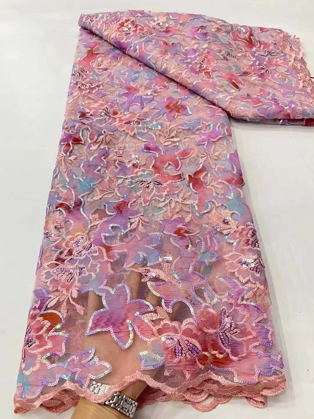 

French Sequins Laces Fabrics 5 Yards Embroidery Fabric African Lace Fabric With Sequins For Nigerian Wedding Sewing Material