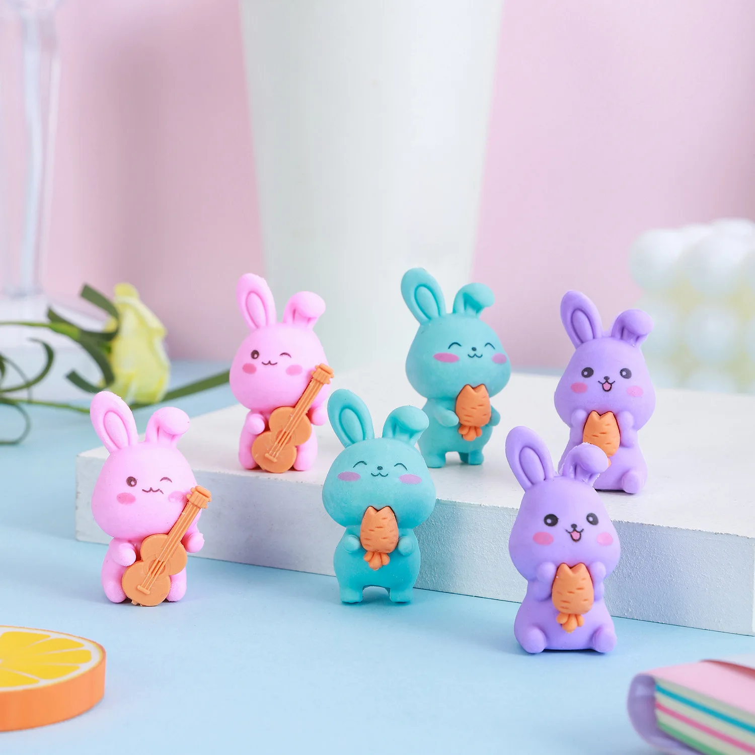 3 Piece Cartoon Cute Rabbit Rubber Eraser Novelty Stationery pencil eraser retractable eraser kneadable eraser biscuit eraser plasticine eraser