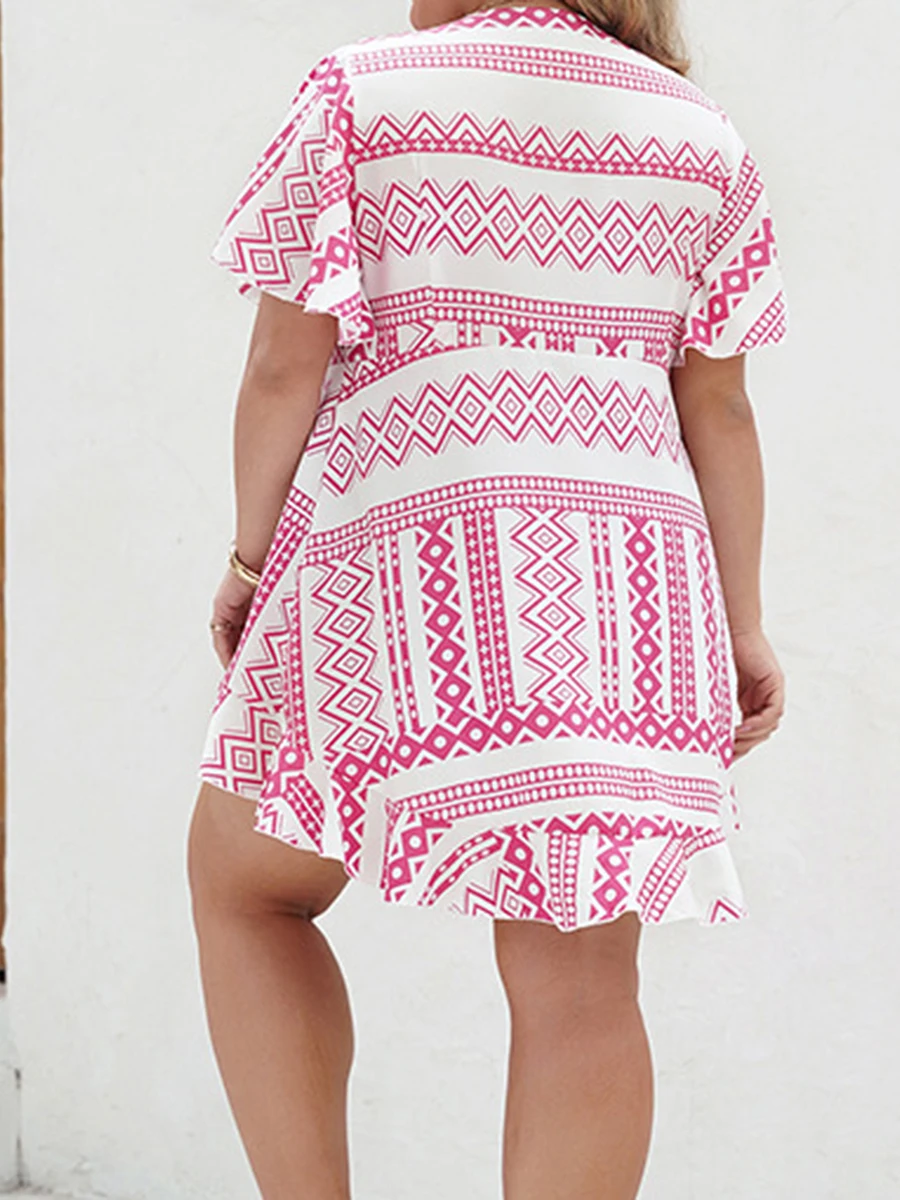 Women Plus Size Floral Print Off Shoulder Ruffle Sleeve Blouse Loose Fit V Neck Tops Summer Cardigan with Tie Front