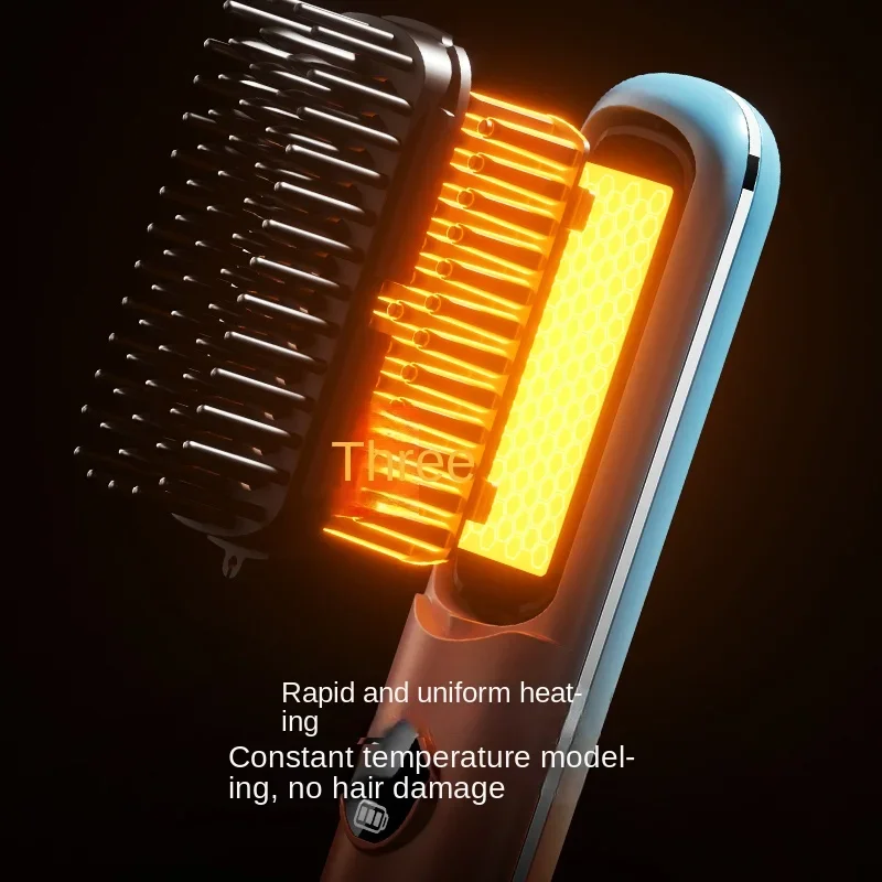 Hair Straightener Brush 5 Temp Adjustable Straightening Comb With Charging Base Wireless rechargeable Portable Heated Hairbrush