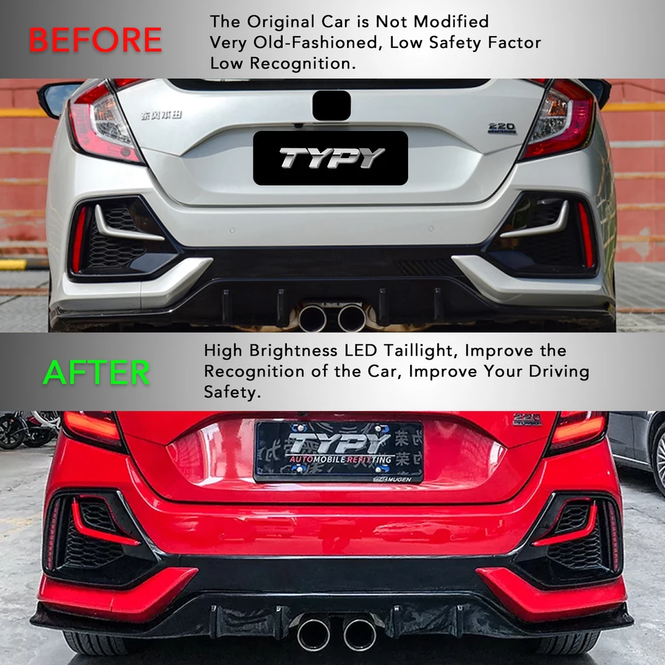 IJDMTOY Smoked LED Bumper Reflector Light Kit For Honda Civic Hatchback, SI, Type-R (2017+)