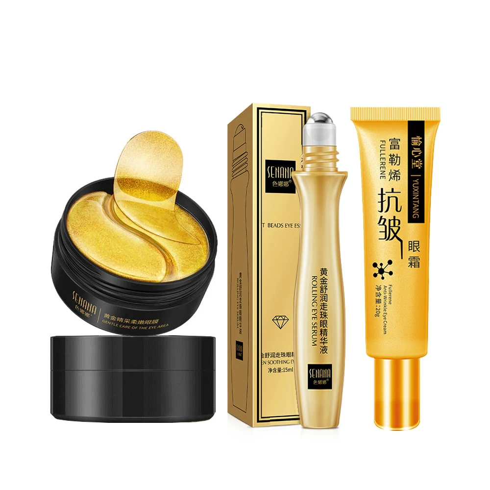 

Eye Care Set 24K Gold Moisturizing Eye Mask Repair Skin Rolling Eye Serum Fade Dark Circles Protein Eye Cream Smooth Tender Skin