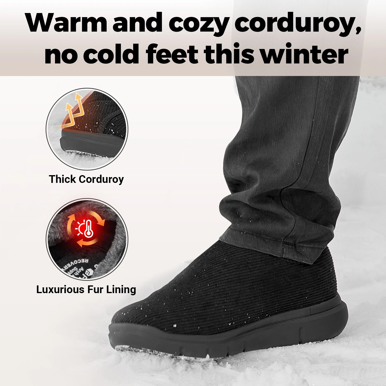 Fitville Plush Home Shoes For Men Winter Cotton Diabetics Shoes Widened Adjustable Strap Winter Shoes Warm Thick Non-Slip 5