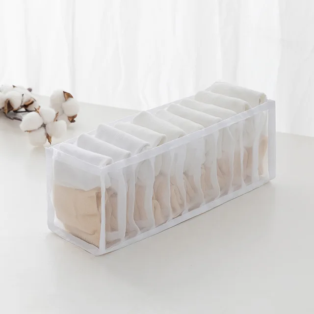 Jeans Compartment Storage Box Closet Clothes Drawer Mesh Separation Box Stacking Pants Drawer Divider Can Washed Home Organizer White Socks 11 grid
