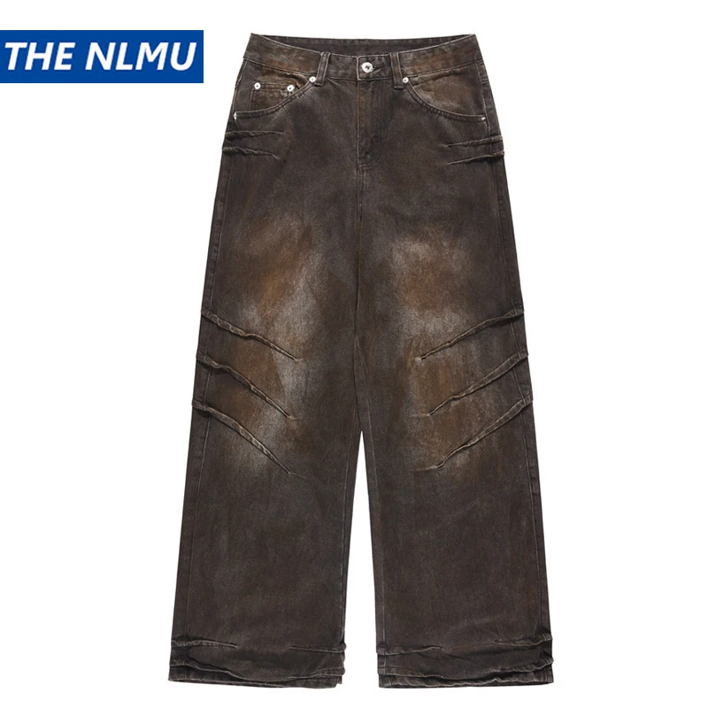 

Винтажные мешковатые джинсы, мужские потертые свободные прямые джинсовые брюки, роскошные дизайнерские джинсы, Мужская Уличная одежда, брюки в стиле хип-хоп