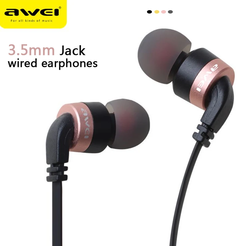 

Awei ES-30TY Wired Earphones 3.5mm Stereo wired Earbuds With Mic Metal In Ear Headphones For iphone Samsung Sports Headset