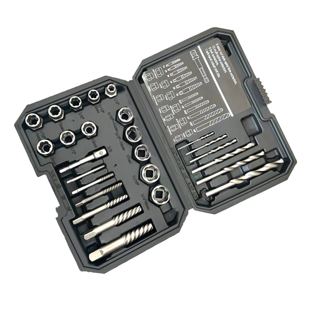 

Multipurpose Nut Splitter Set 26 pcs Bolt Extractor Screw Remover with Hex Adapter Reliable Tools for Homeowners