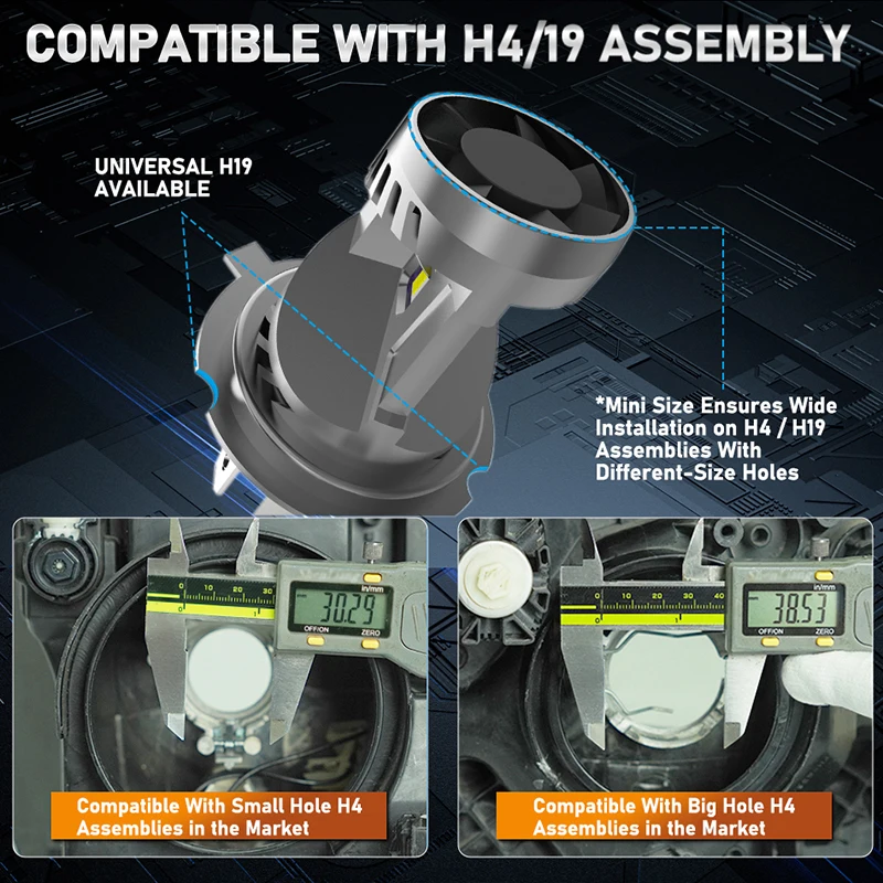 Car LED Headlights H4 H19 300W 12V Mini High-power CSP Chip IP68 Waterproof Headlight Plug and Play 6000K 30000LM 2PCS 1PC
