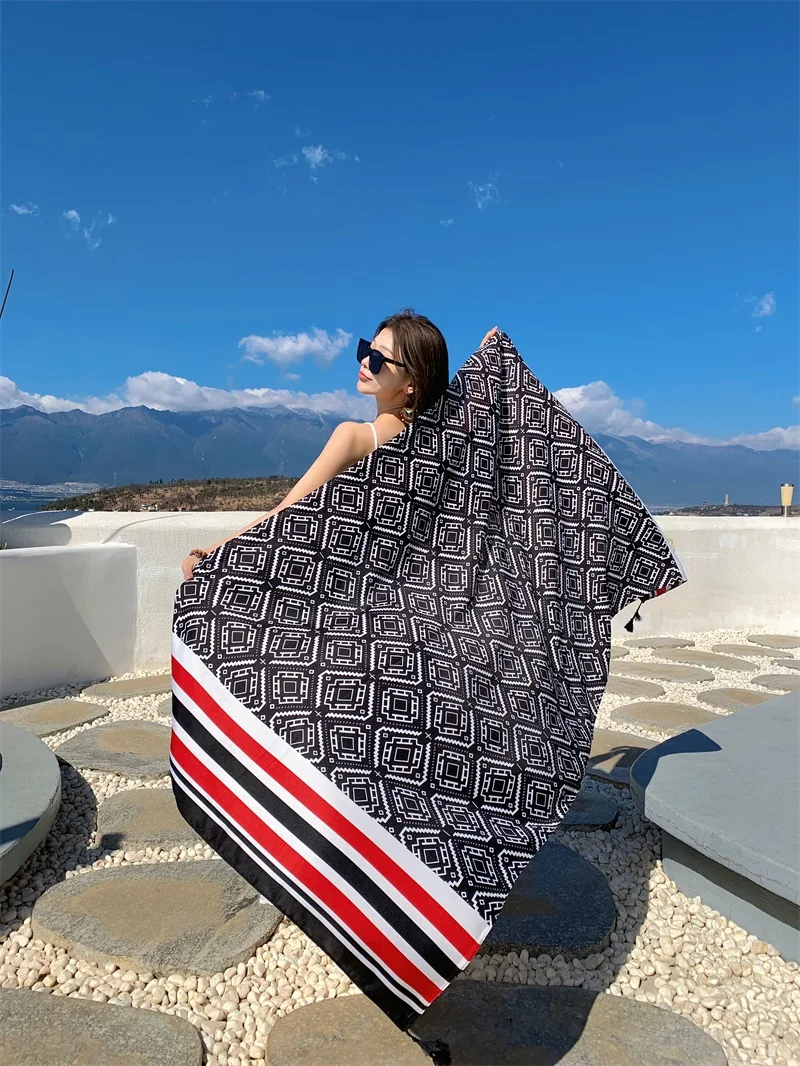 2018 neue 90 x 180 cm Twill-Baumwolle Pareo Strand-Vertuschungen für Damen, großes Strandkleid, Bikini, Badebekleidung, Vertuschung, Sarong-Wickelschal – Detail 14