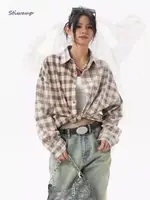 STIWAUP Женская блузка хлопок клетка