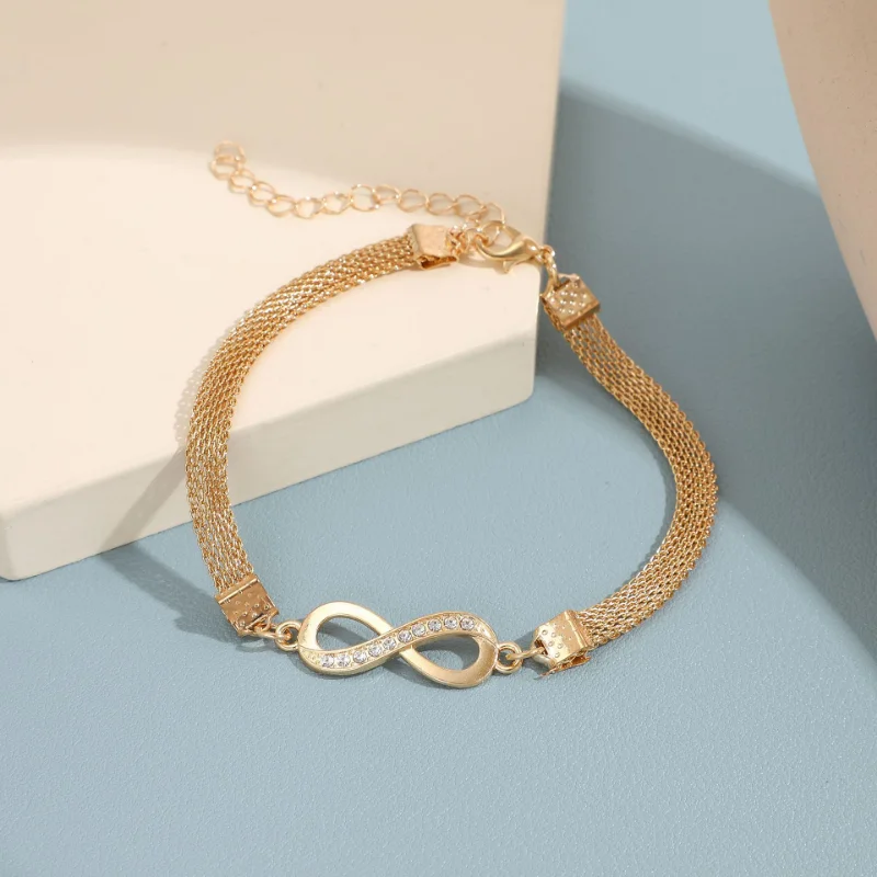 Rhinestone Infinity Bracelet Men's Women's Anklets Jewelry 8 Number Pendant Charm Blange Couple Bracelets for Lover Friend