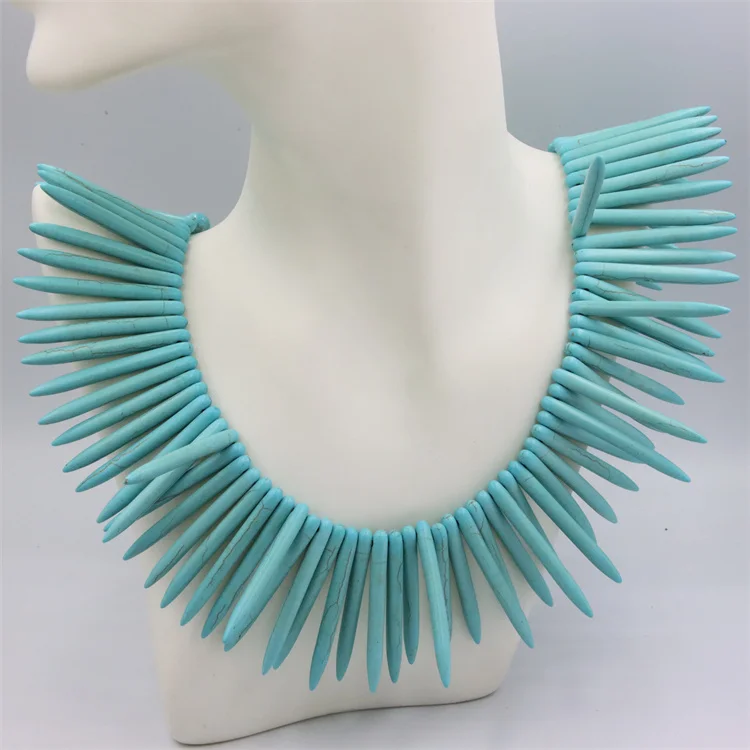 

ZFSILVER Fashion Elegant Jewelry Exaggerated Turquoise Needle 925 Sterling Silver Dangle Choker Necklace For Women Party Gifts