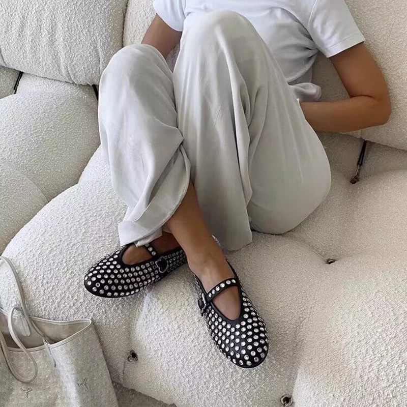 Rivet Crystal Women Loafers - Casual Ballet Flats: Vestes Novas 