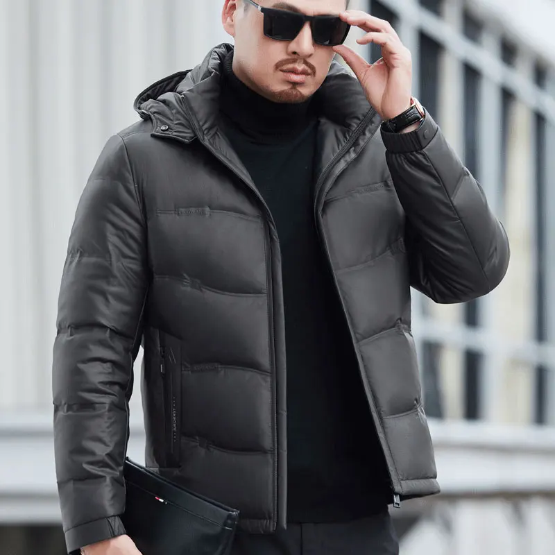 YX-6627 Men's Winter Genuine Leather Down Jacket White Duck Down Filling Thick Coat High-end Jacket Fashionable